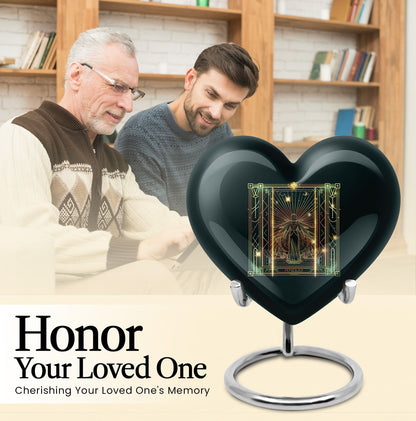 10-inch abstract heart-designed zodiac urn in aluminium, with personalization option for memorial purposes