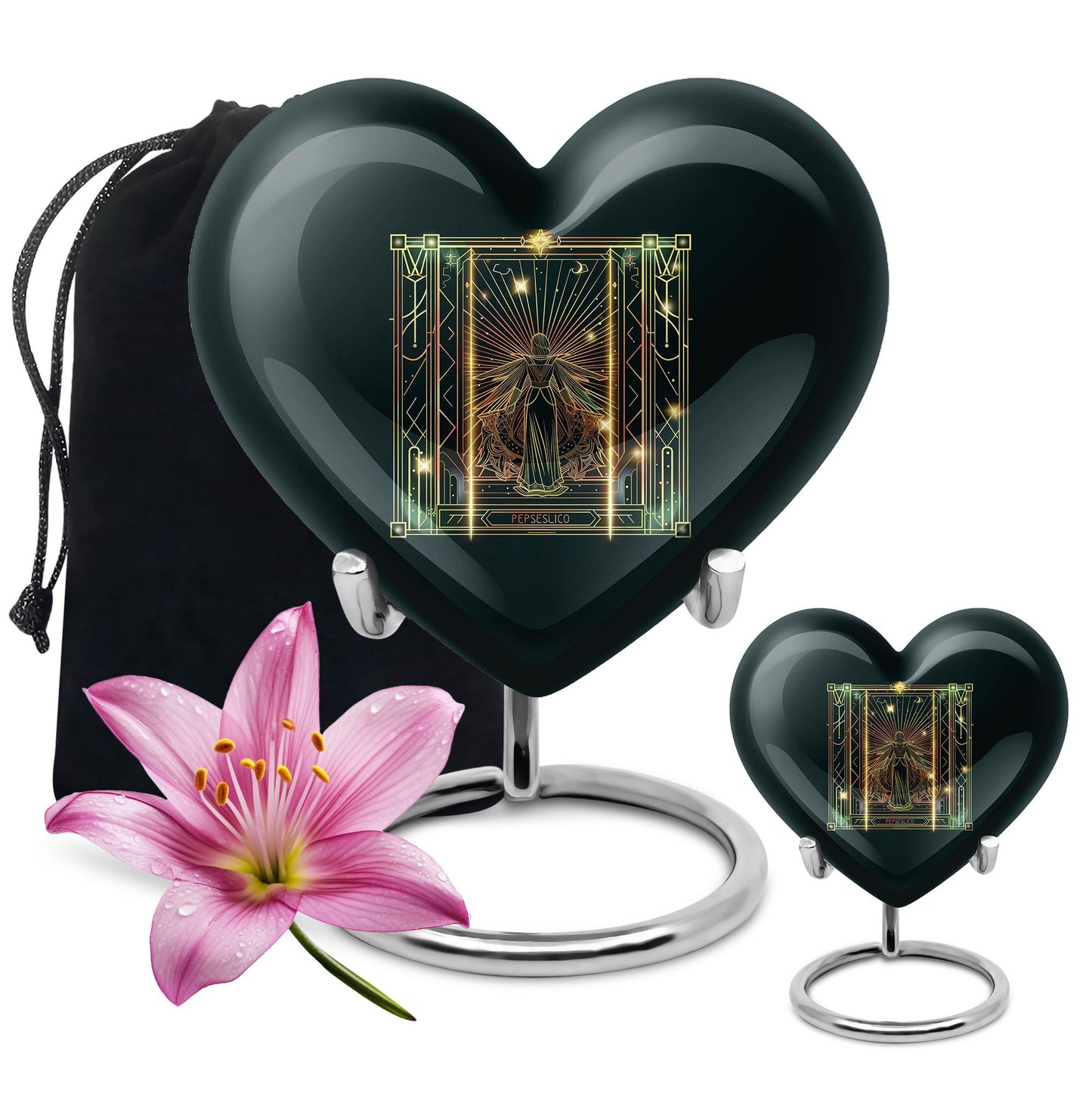 10-inch abstract heart-designed zodiac urn in aluminium, with personalization option for memorial purposes