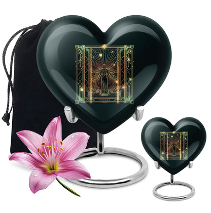 10-inch abstract heart-designed zodiac urn in aluminium, with personalization option for memorial purposes