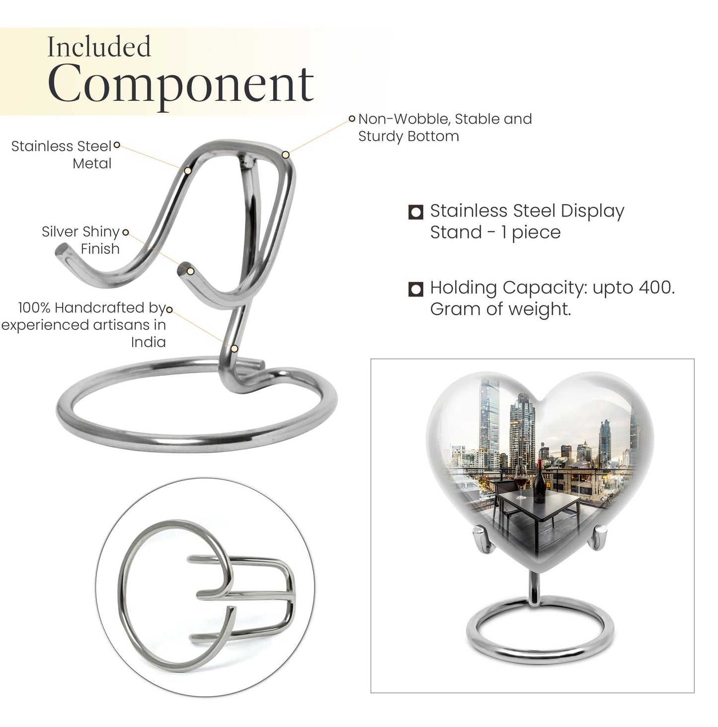 10-inch heart-shaped wine urn for woman's ashes, 