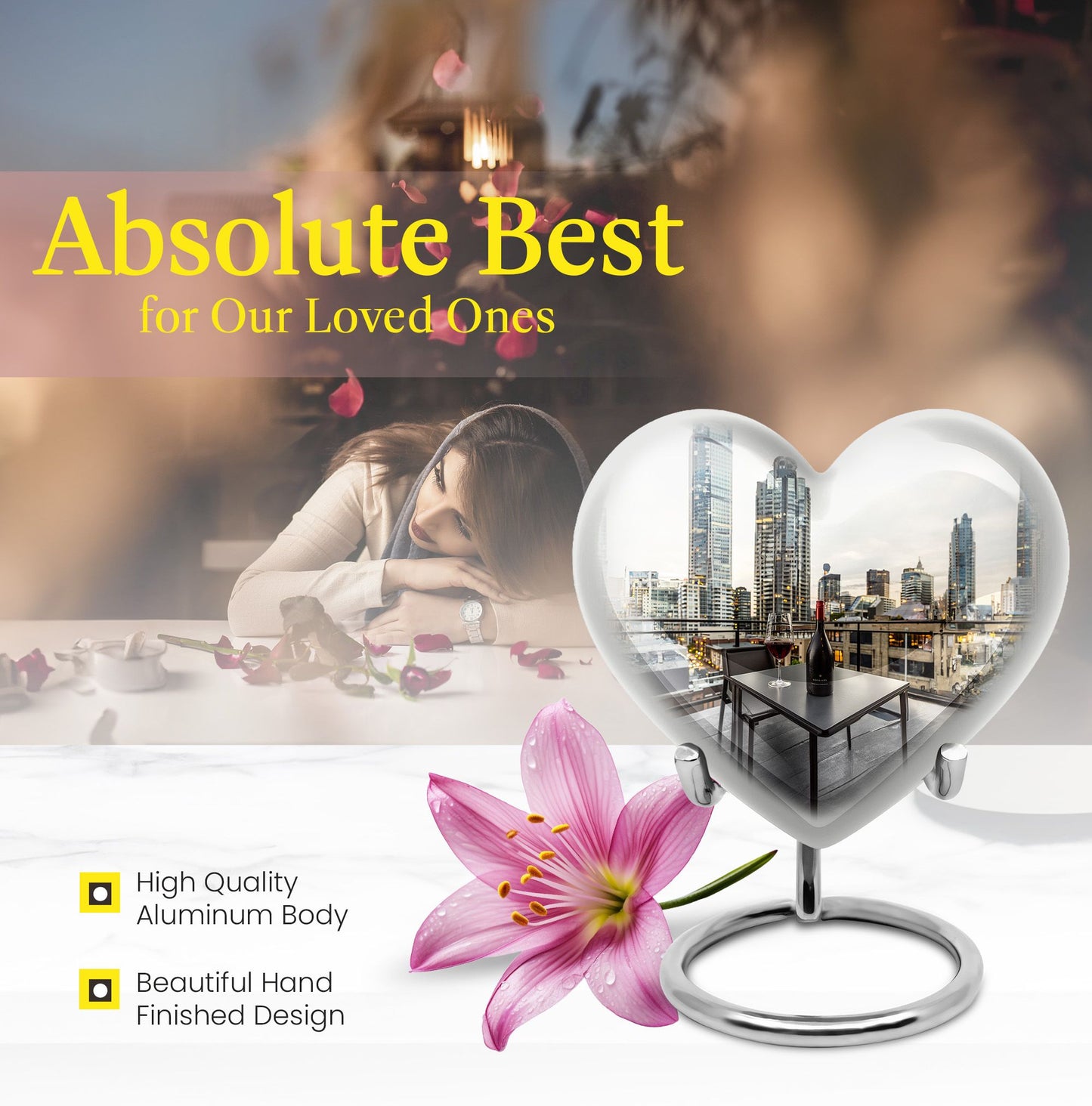 10-inch heart-shaped wine urn for woman's ashes, 