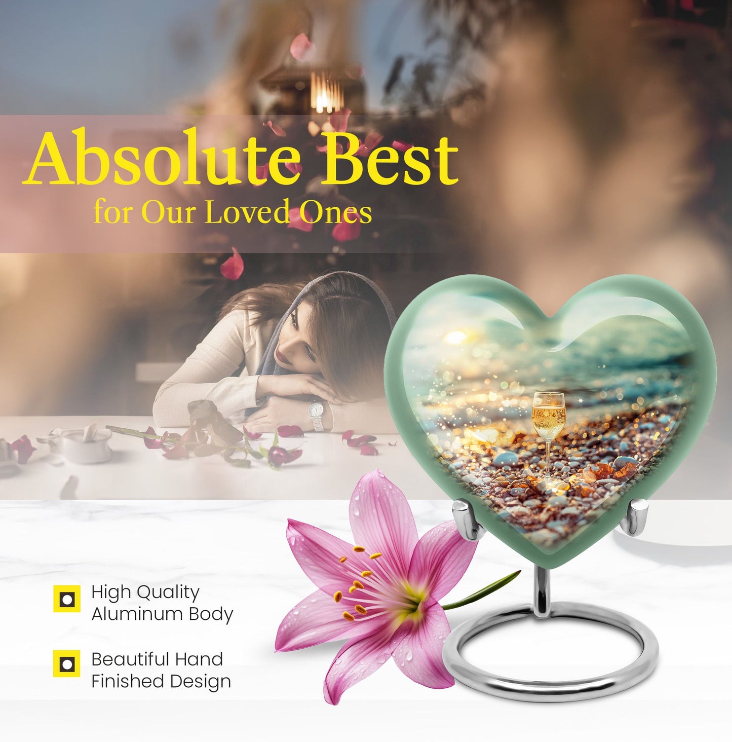 10-inch heart shaped wine funeral urn 