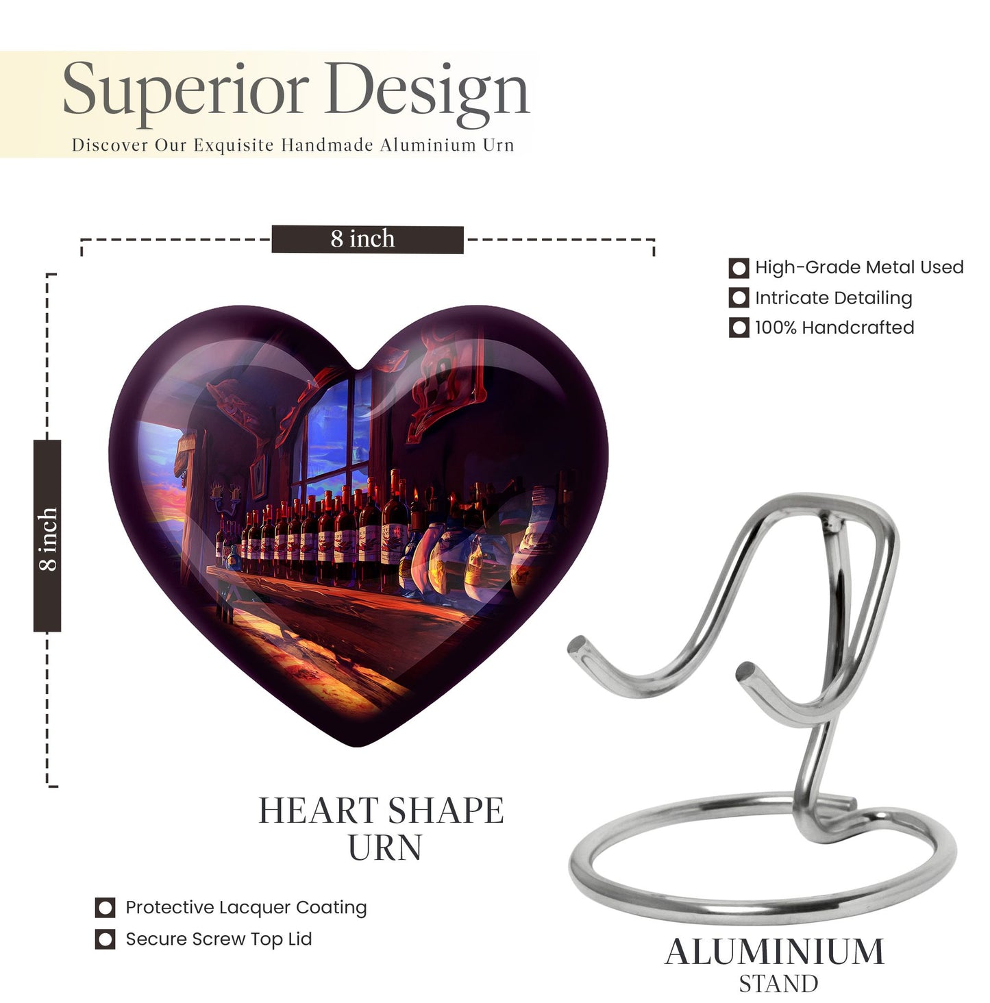 10-inch heart-shaped wine urn for adults ashes, 