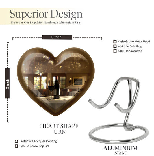 10-inch heart-shaped wine Urn cremation urn for dad made of aluminium