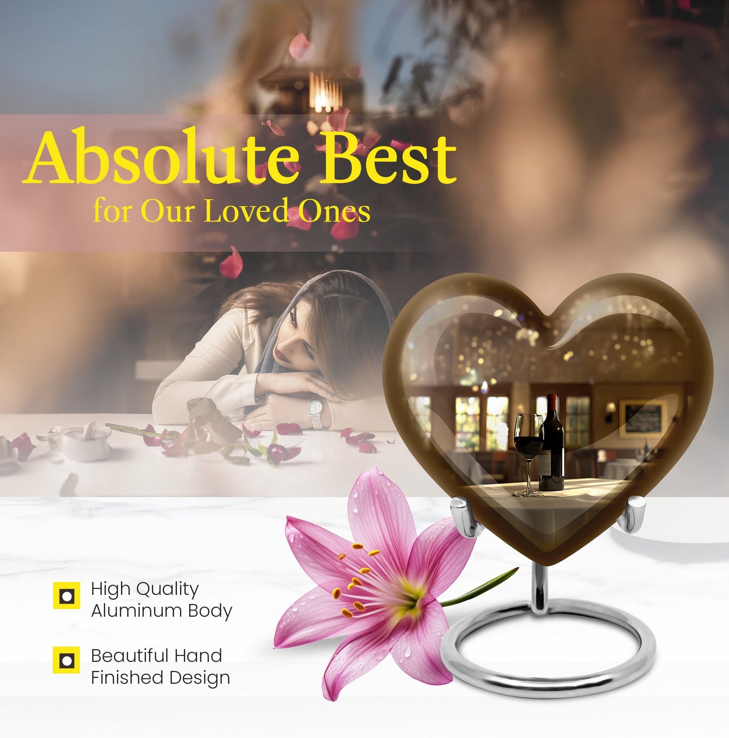 10-inch heart-shaped wine Urn cremation urn for dad made of aluminium