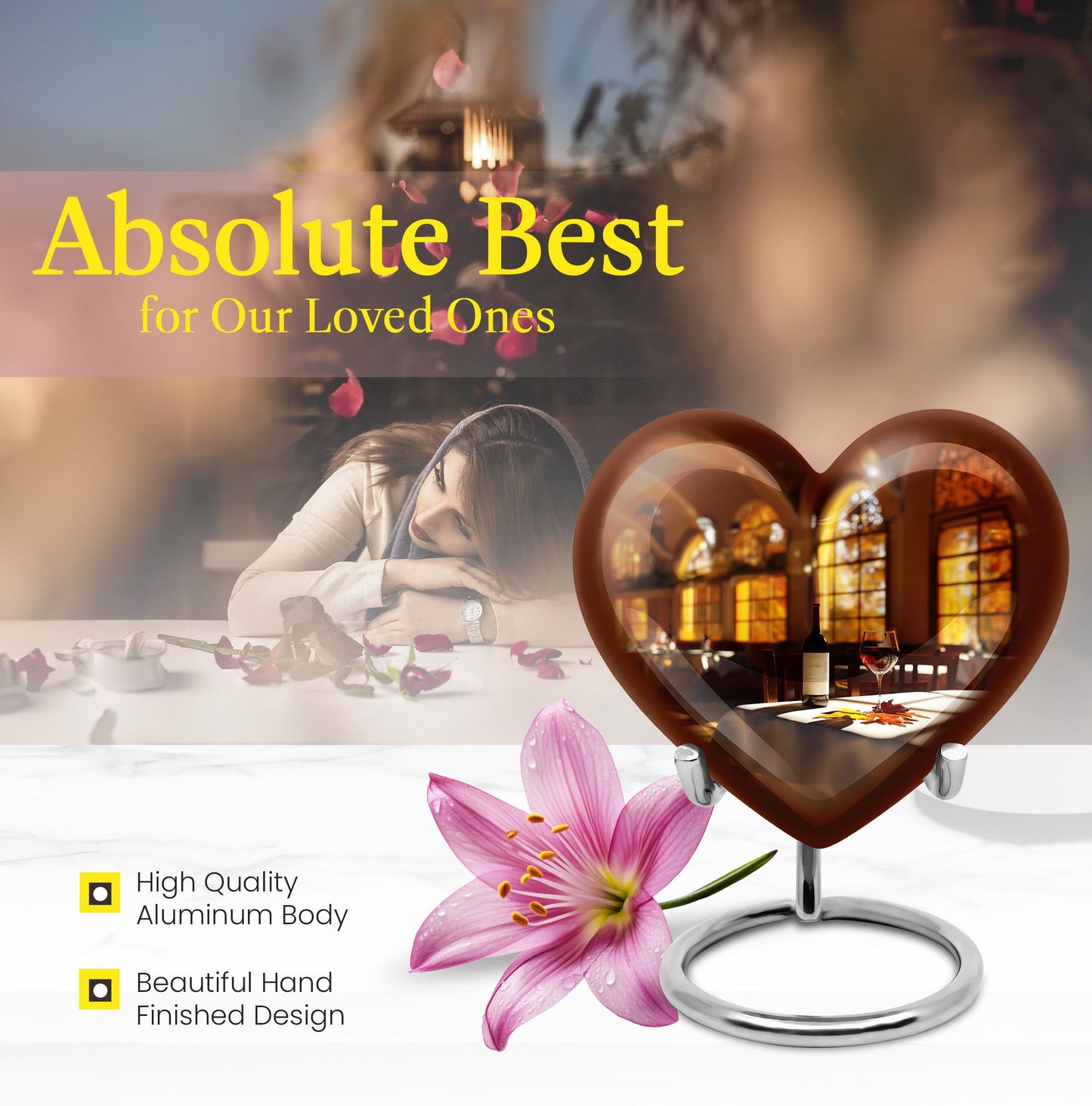 10-inch heart design wine urn, an abstract theme memorial adult urn in aluminium