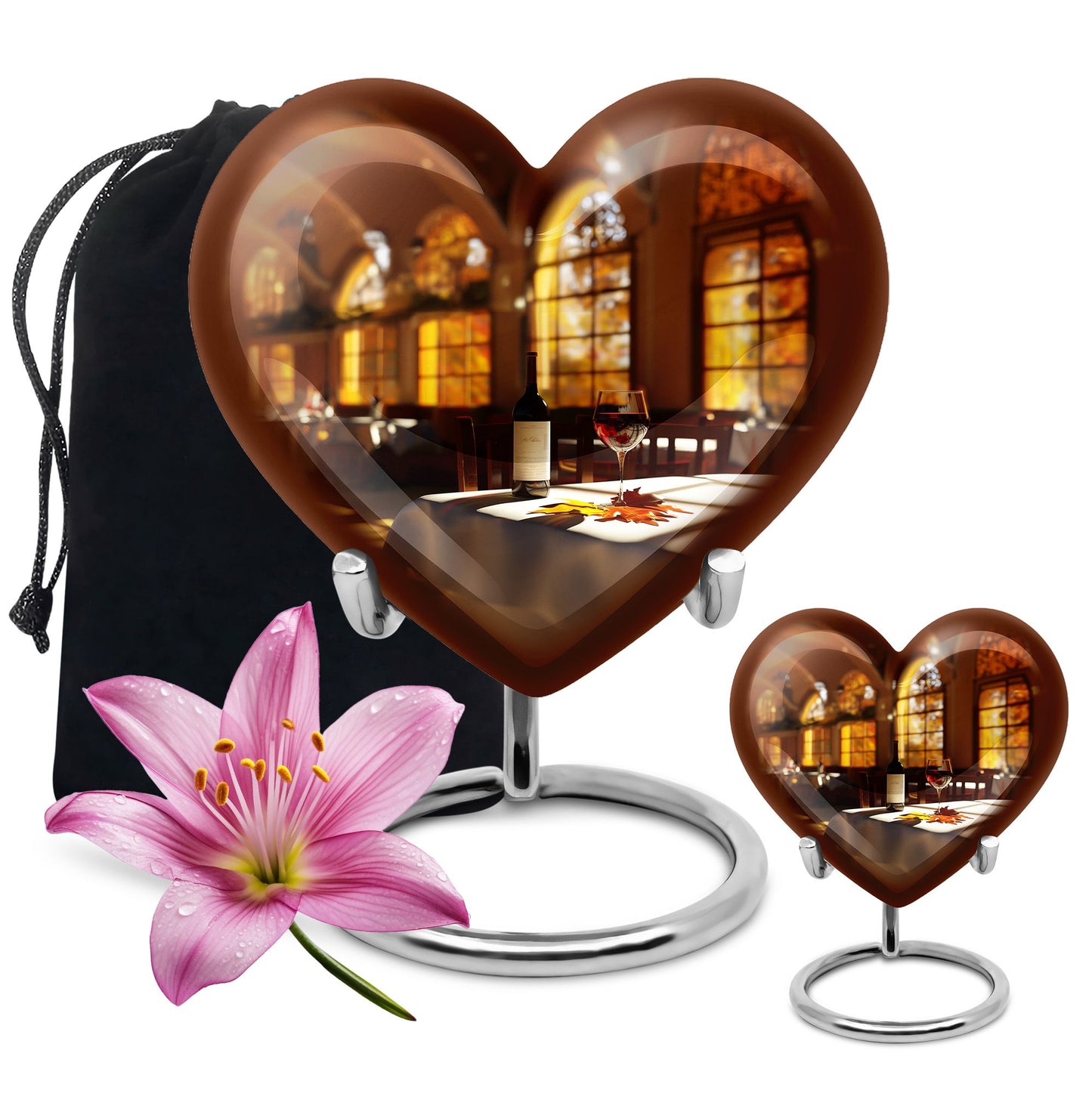 10-inch heart design wine urn, an abstract theme memorial adult urn in aluminium