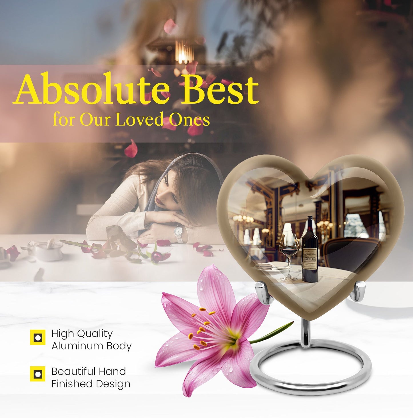 heart-shaped wine urn for cremation ashes