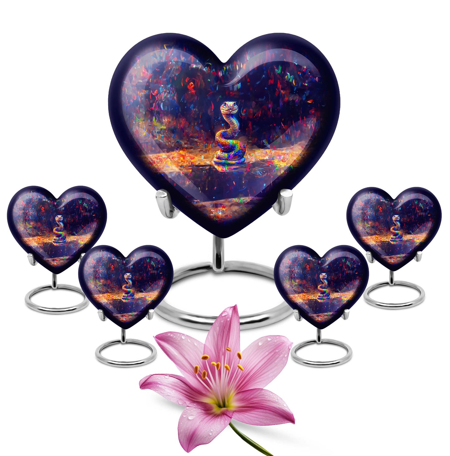 10-inch aluminium heart-shaped snake urn for human ashes with engraving option