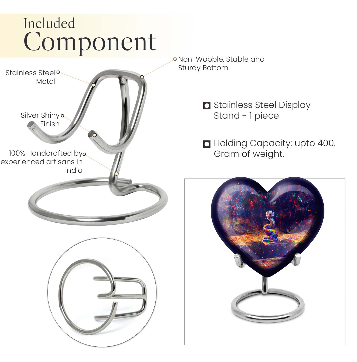 10-inch aluminium heart-shaped snake urn for human ashes with engraving option
