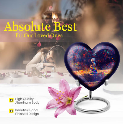 10-inch aluminium heart-shaped snake urn for human ashes with engraving option