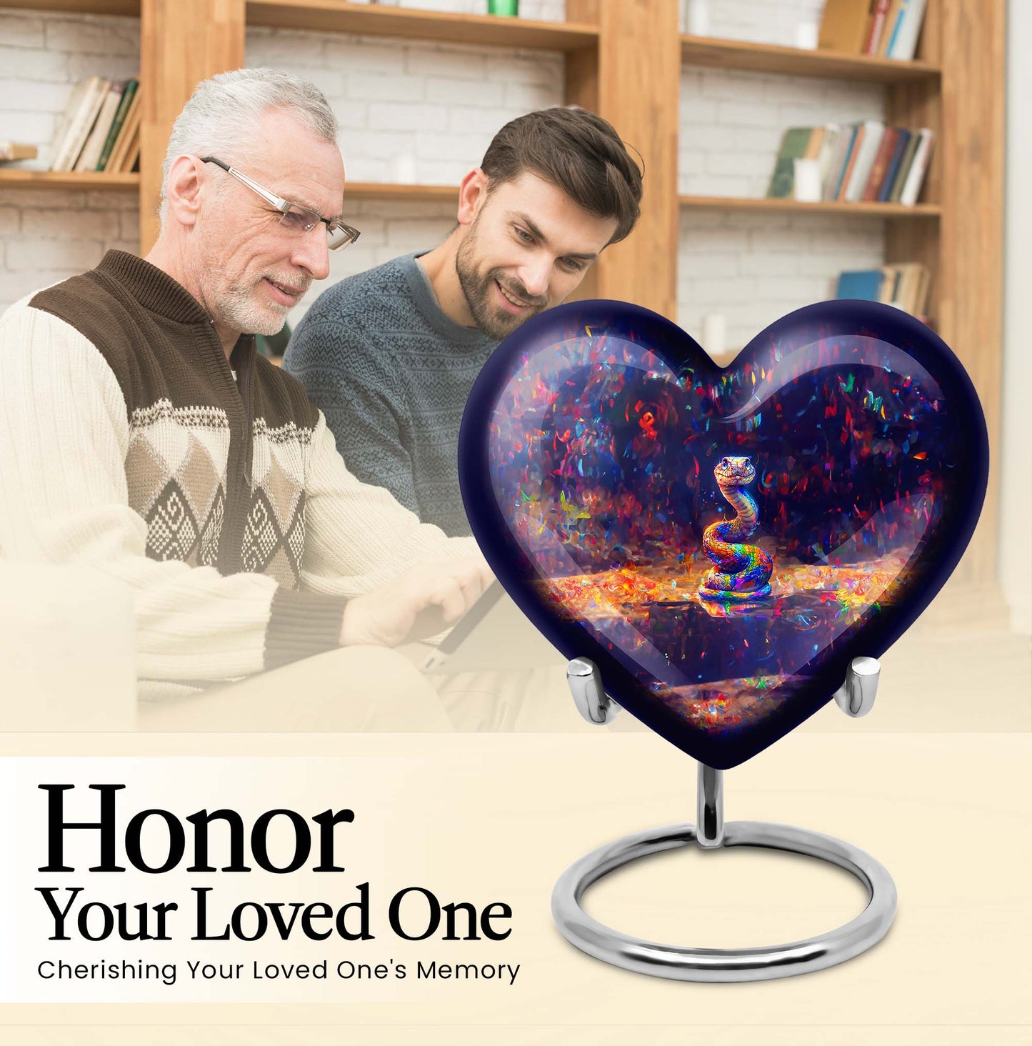 10-inch aluminium heart-shaped snake urn for human ashes with engraving option