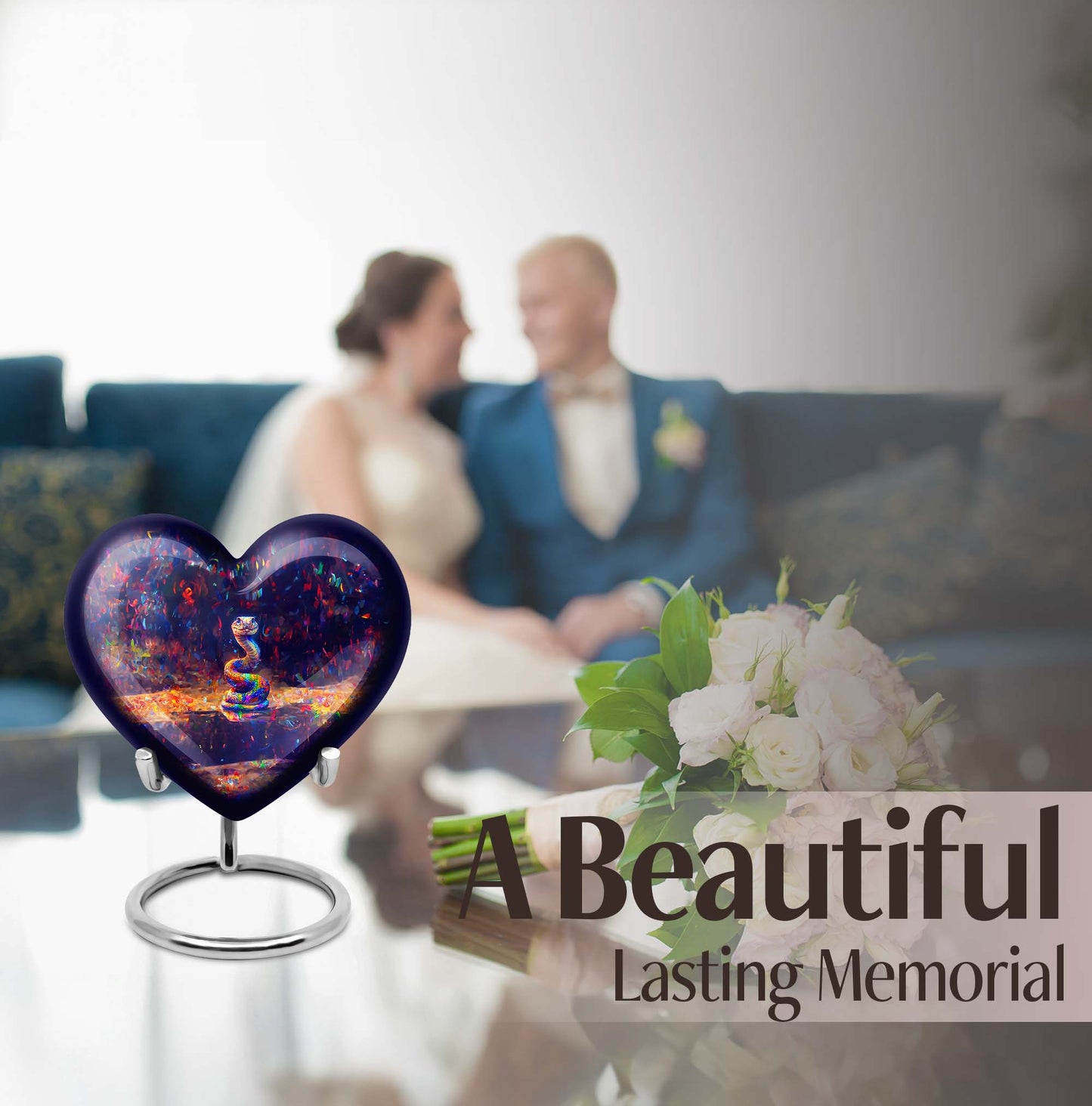 10-inch aluminium heart-shaped snake urn for human ashes with engraving option