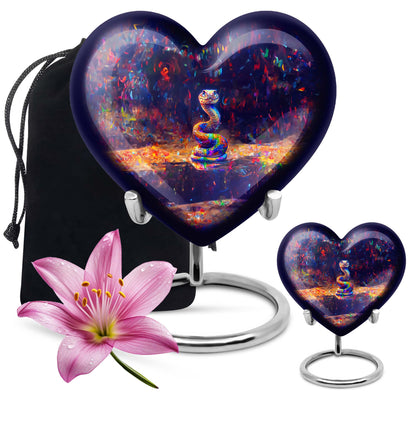 10-inch aluminium heart-shaped snake urn for human ashes with engraving option