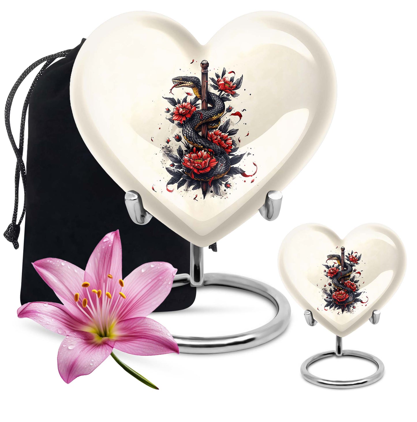 Large 10-inch heart-shaped snake urn