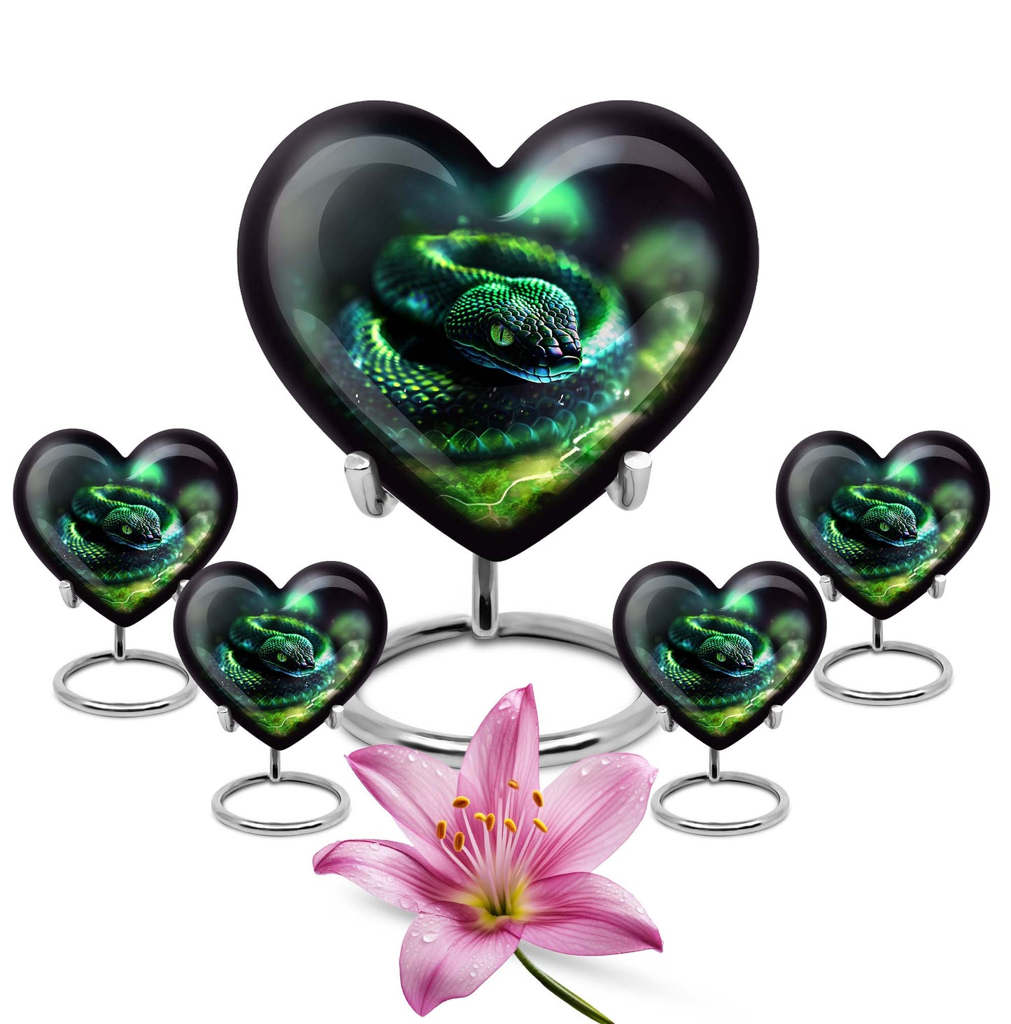 Heart-shaped snake urn for ashes