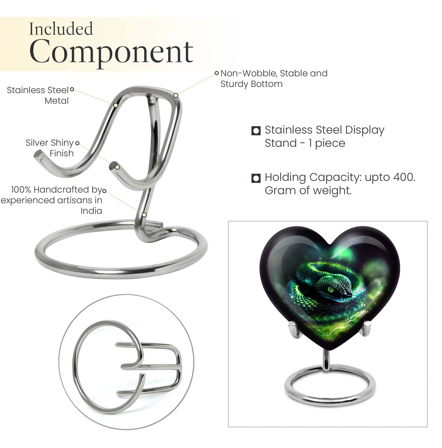 Heart-shaped snake urn for ashes