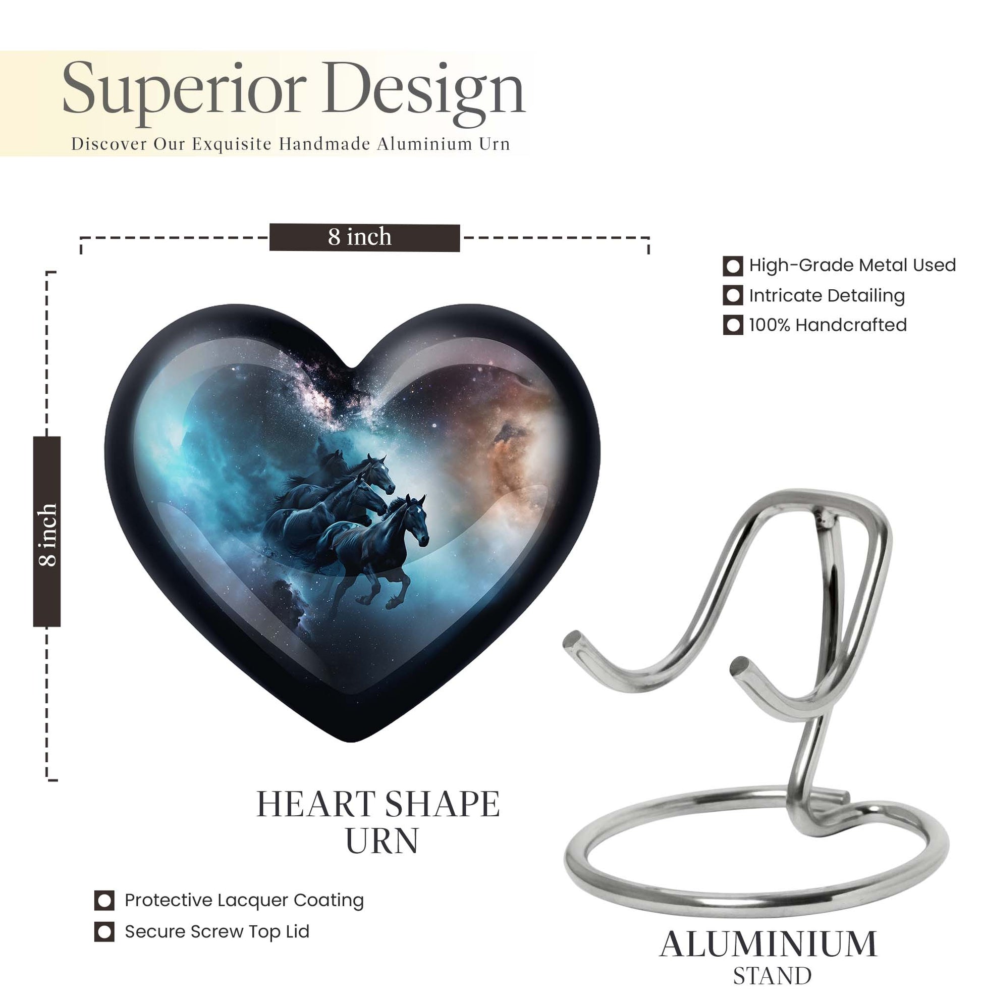 10-inch Heart Urn, horse urn used as cremation dad urn,