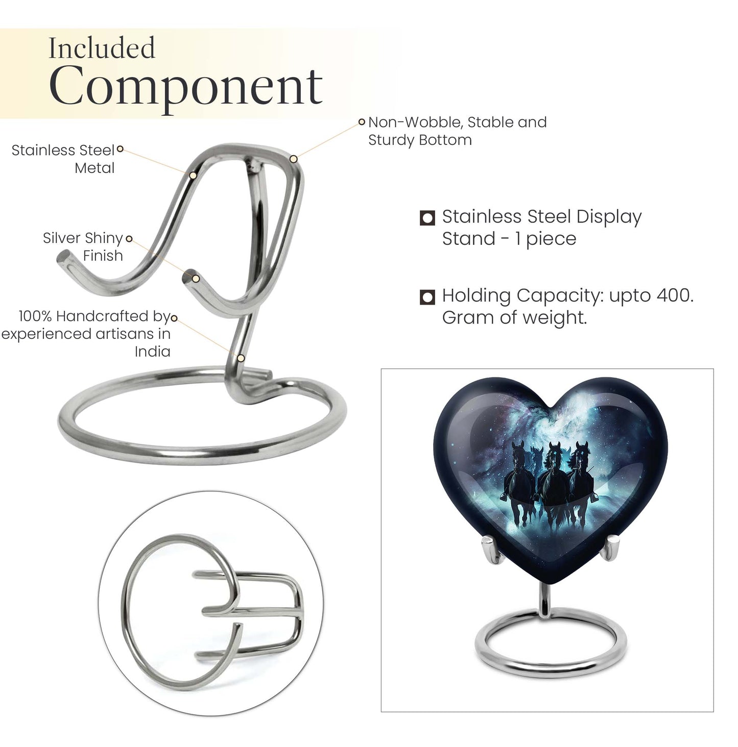 10-inch heart-shaped memorial horse urn, 