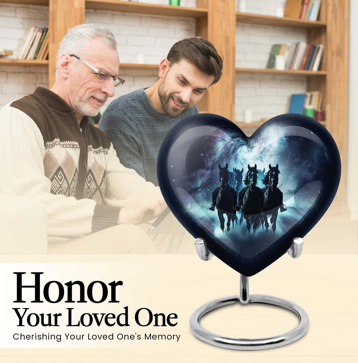 10-inch heart-shaped memorial horse urn, 