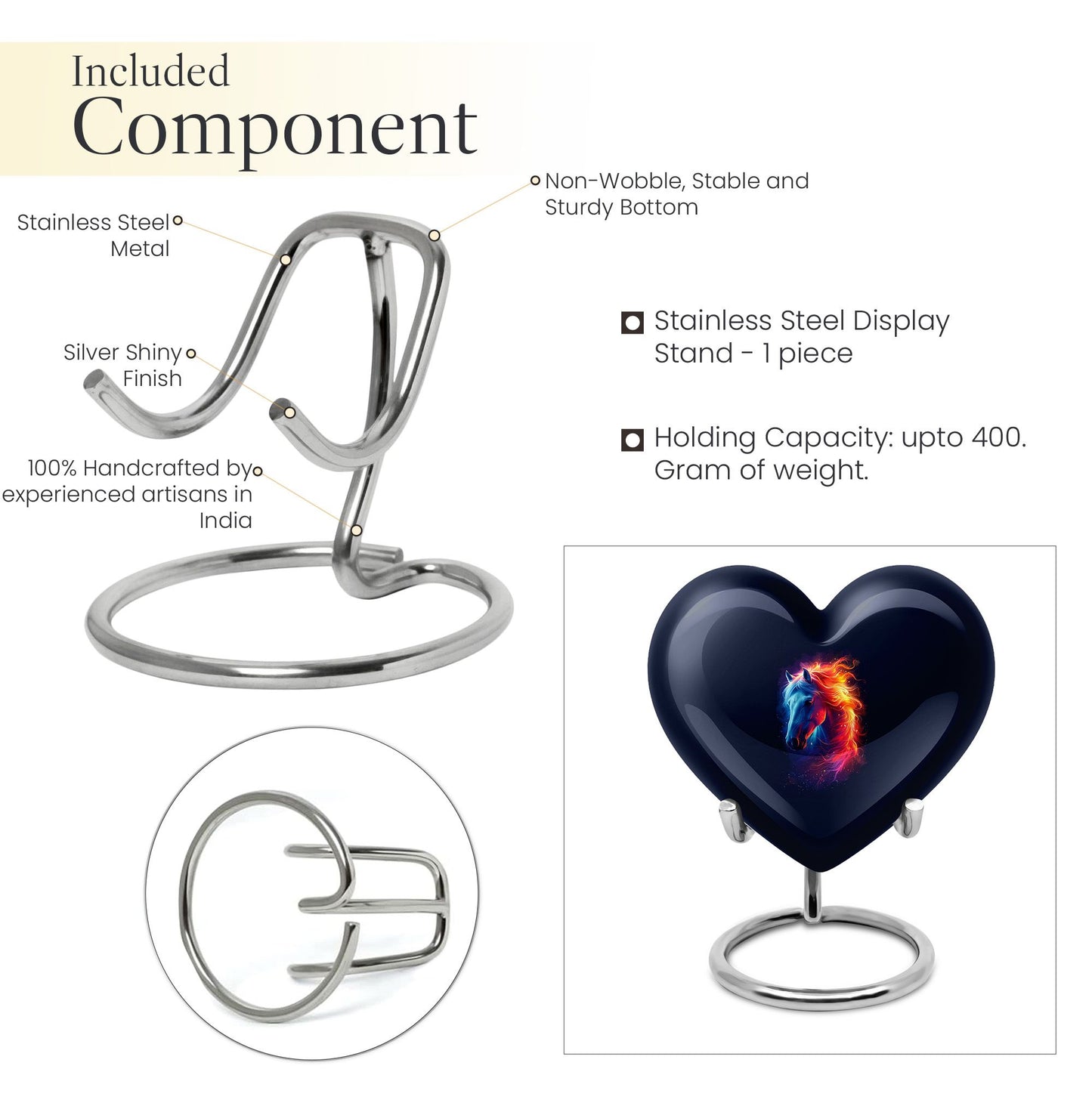 10-inch horse heart urn for cremation
