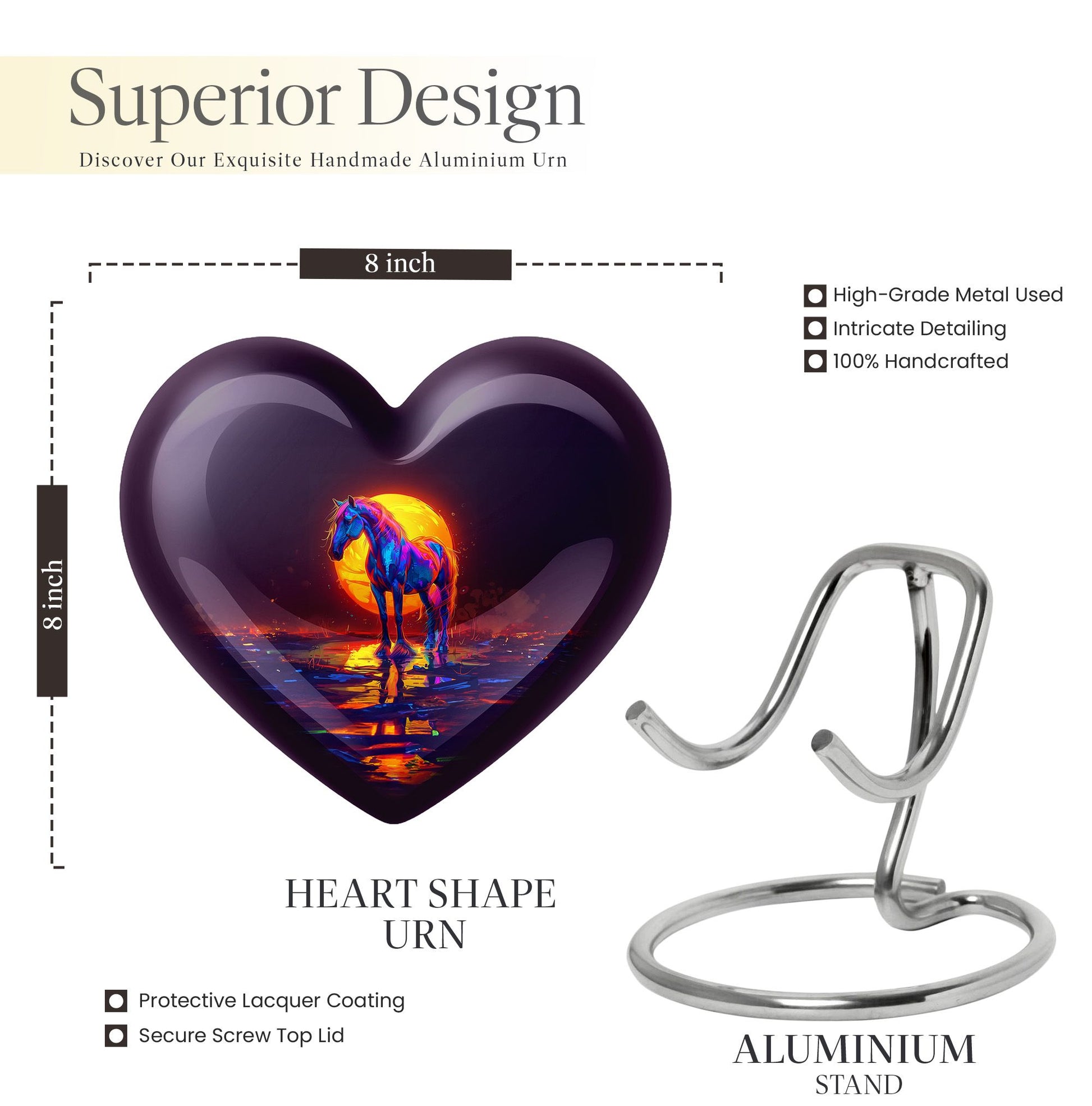 Heart-themed Horse Urn for human ashes