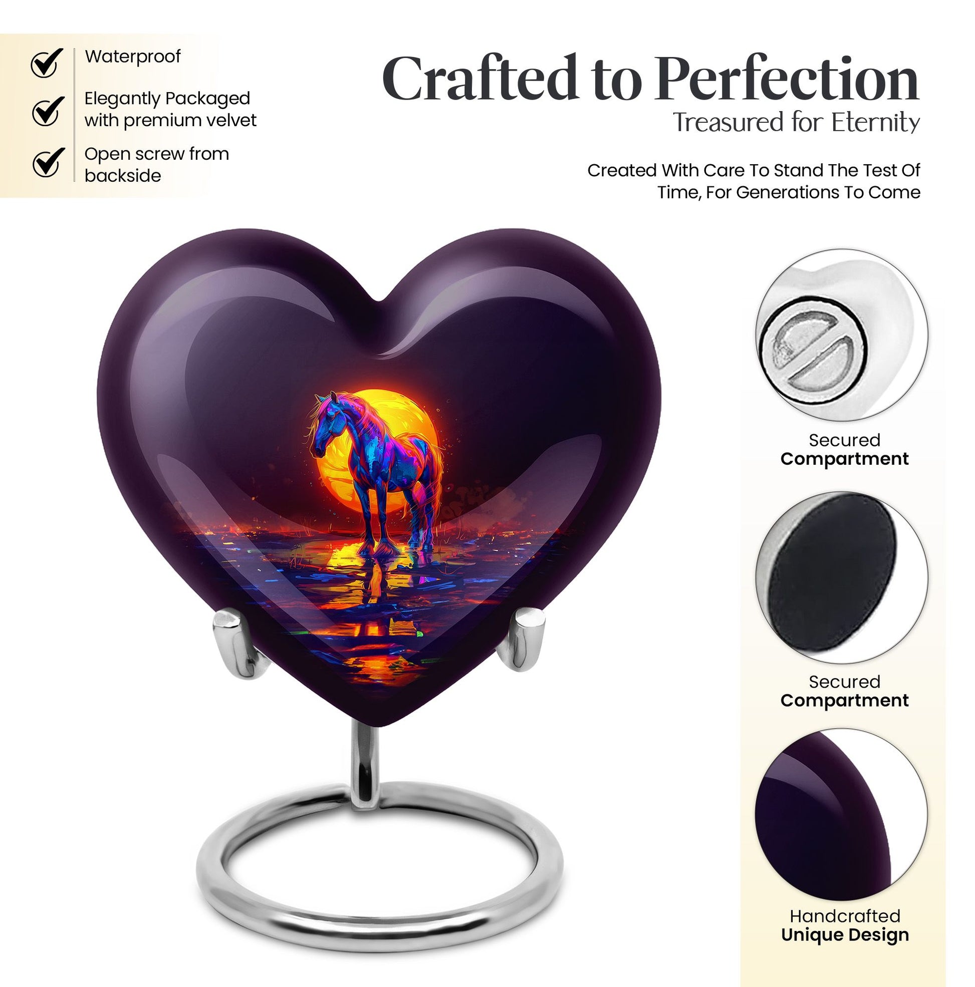 Heart-themed Horse Urn for human ashes