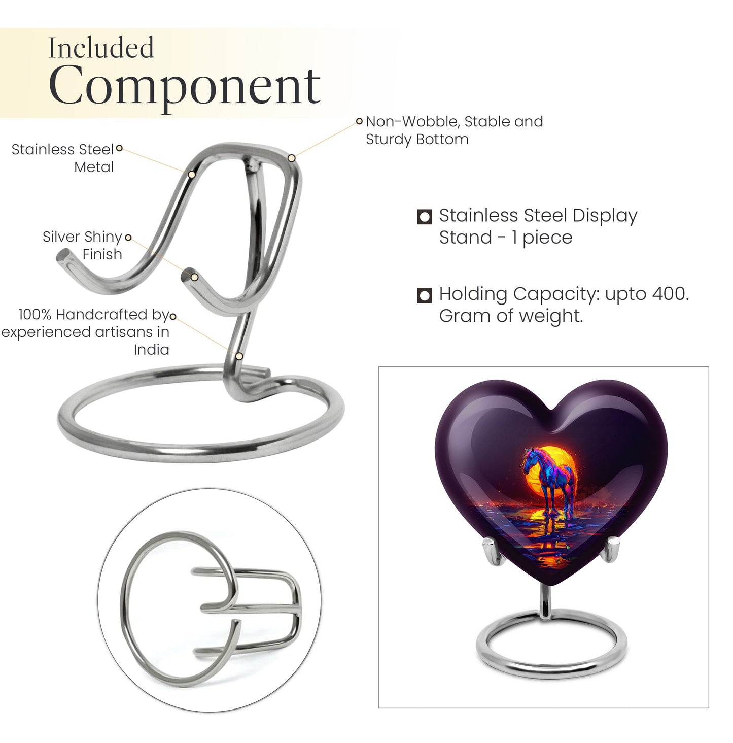 Heart-themed Horse Urn for human ashes