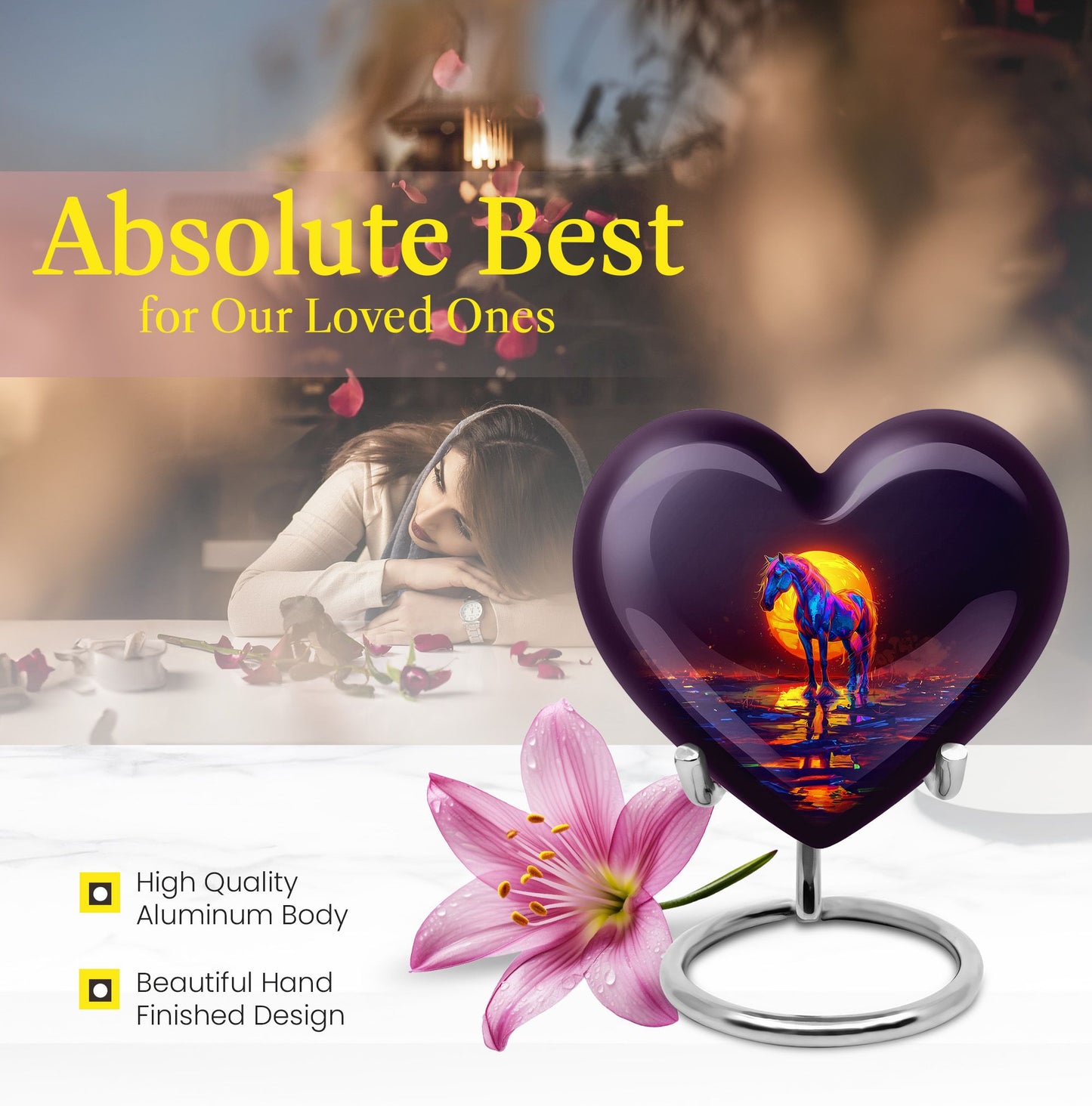 Heart-themed Horse Urn for human ashes