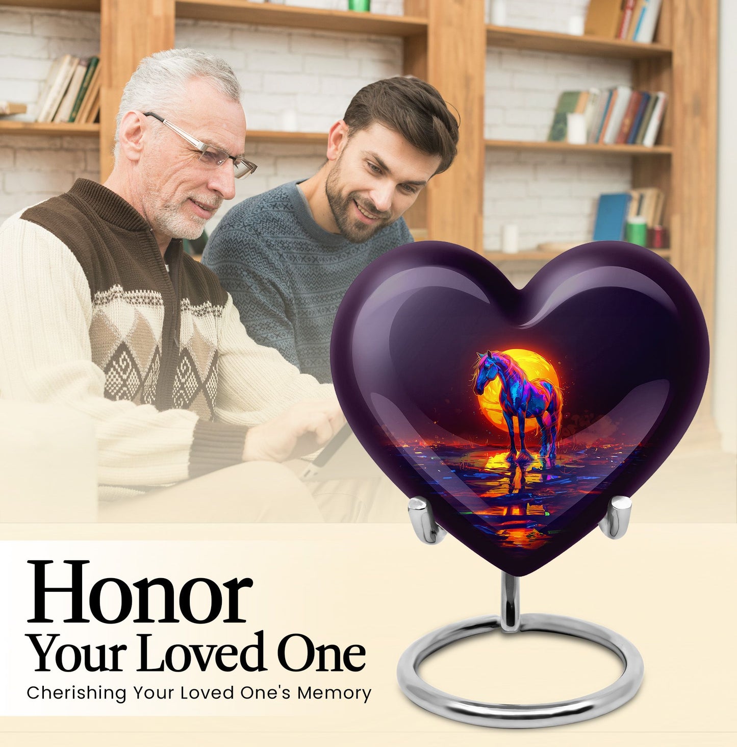 Heart-themed Horse Urn for human ashes
