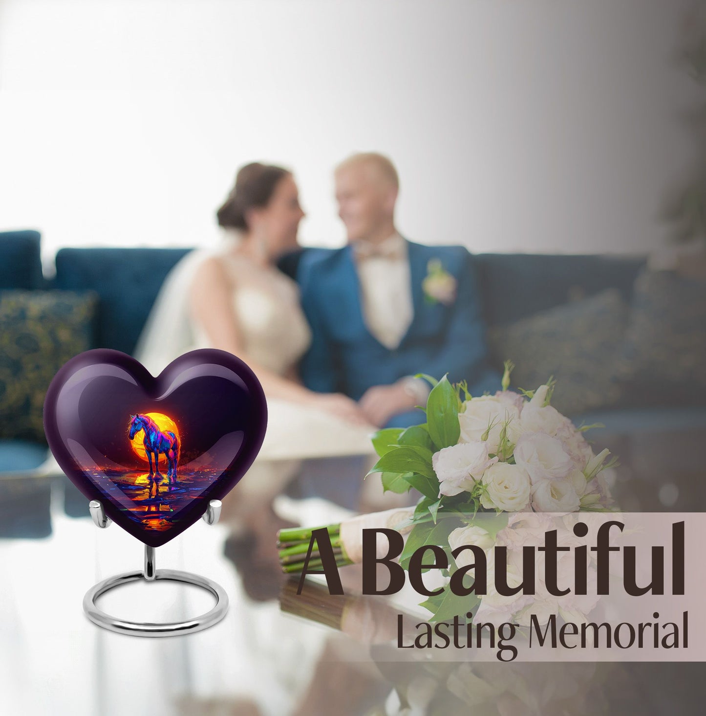Heart-themed Horse Urn for human ashes