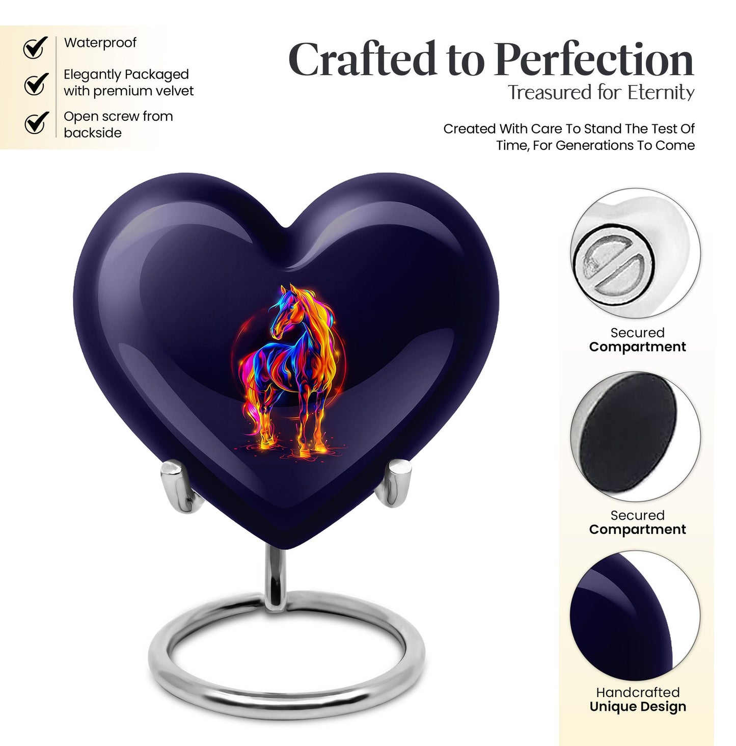 10-inch Abstract Heart Urn for horse ashes, 