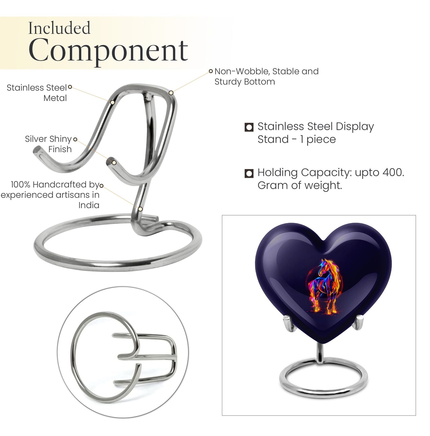 10-inch Abstract Heart Urn for horse ashes, 