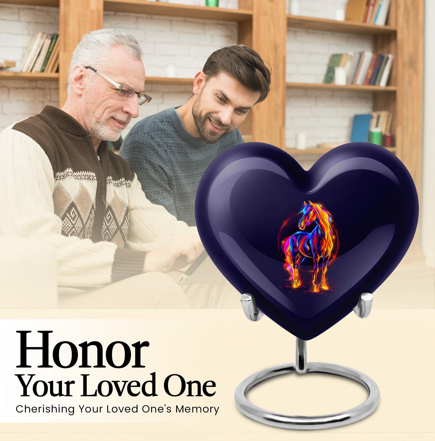 10-inch Abstract Heart Urn for horse ashes, 