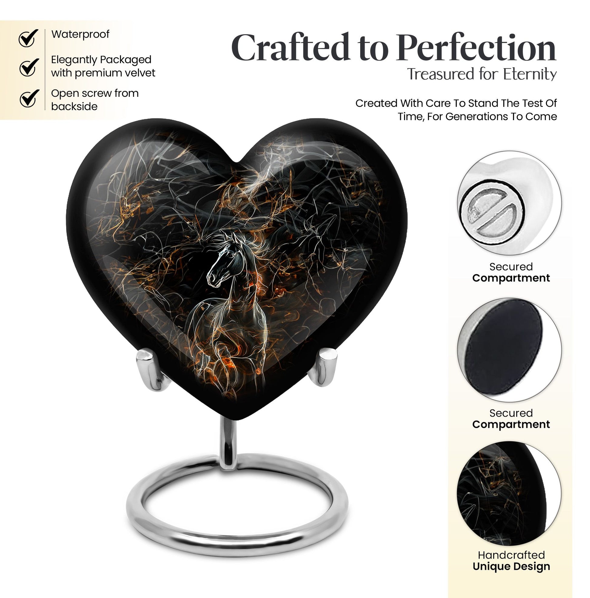 10-Inch heart-designed memorial urn for horse,