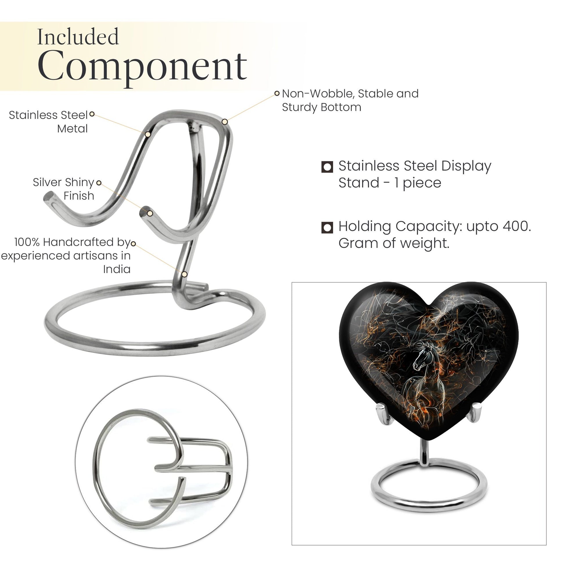 10-Inch heart-designed memorial urn for horse,