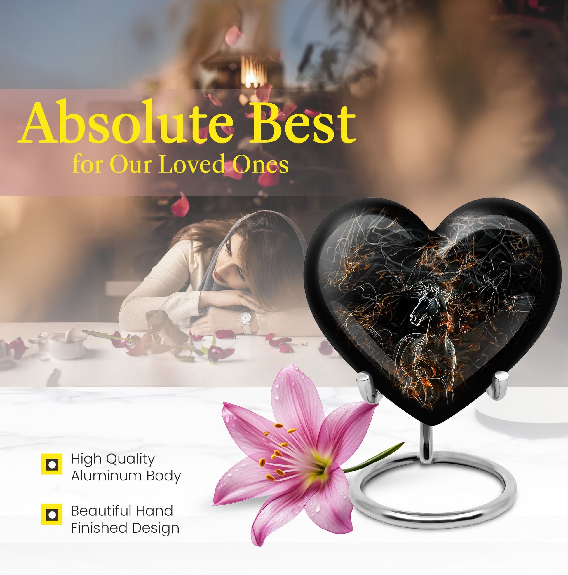 10-Inch heart-designed memorial urn for horse,