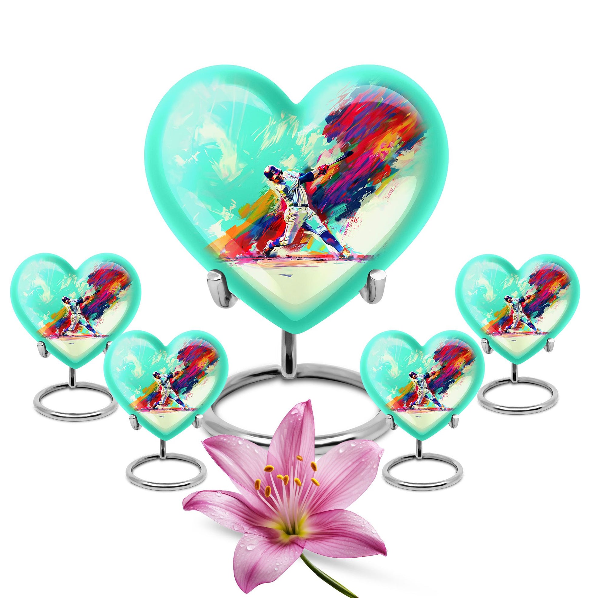 Heart-shaped baseball cremation urn