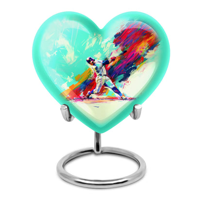 Heart-shaped baseball cremation urn