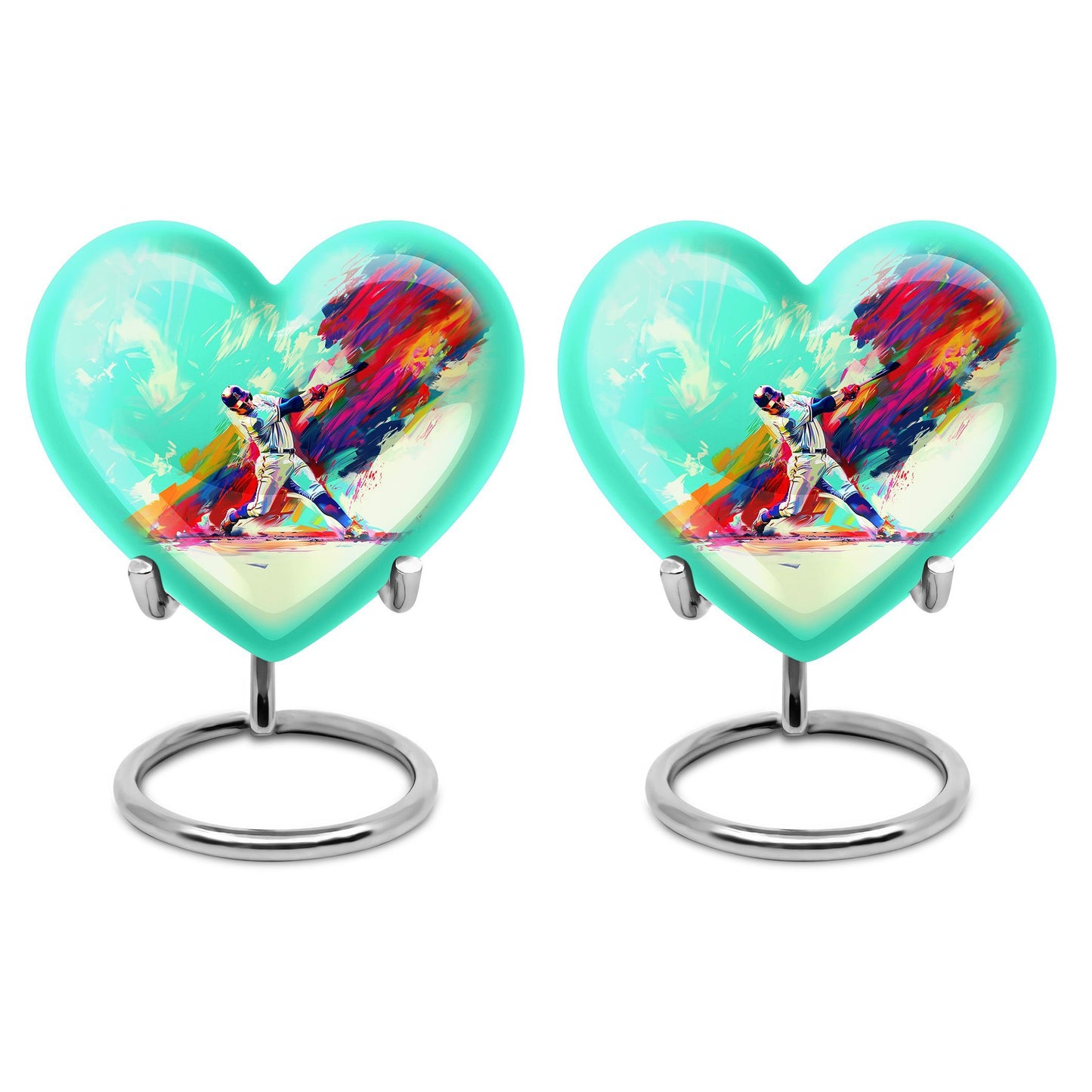 Heart-shaped baseball cremation urn