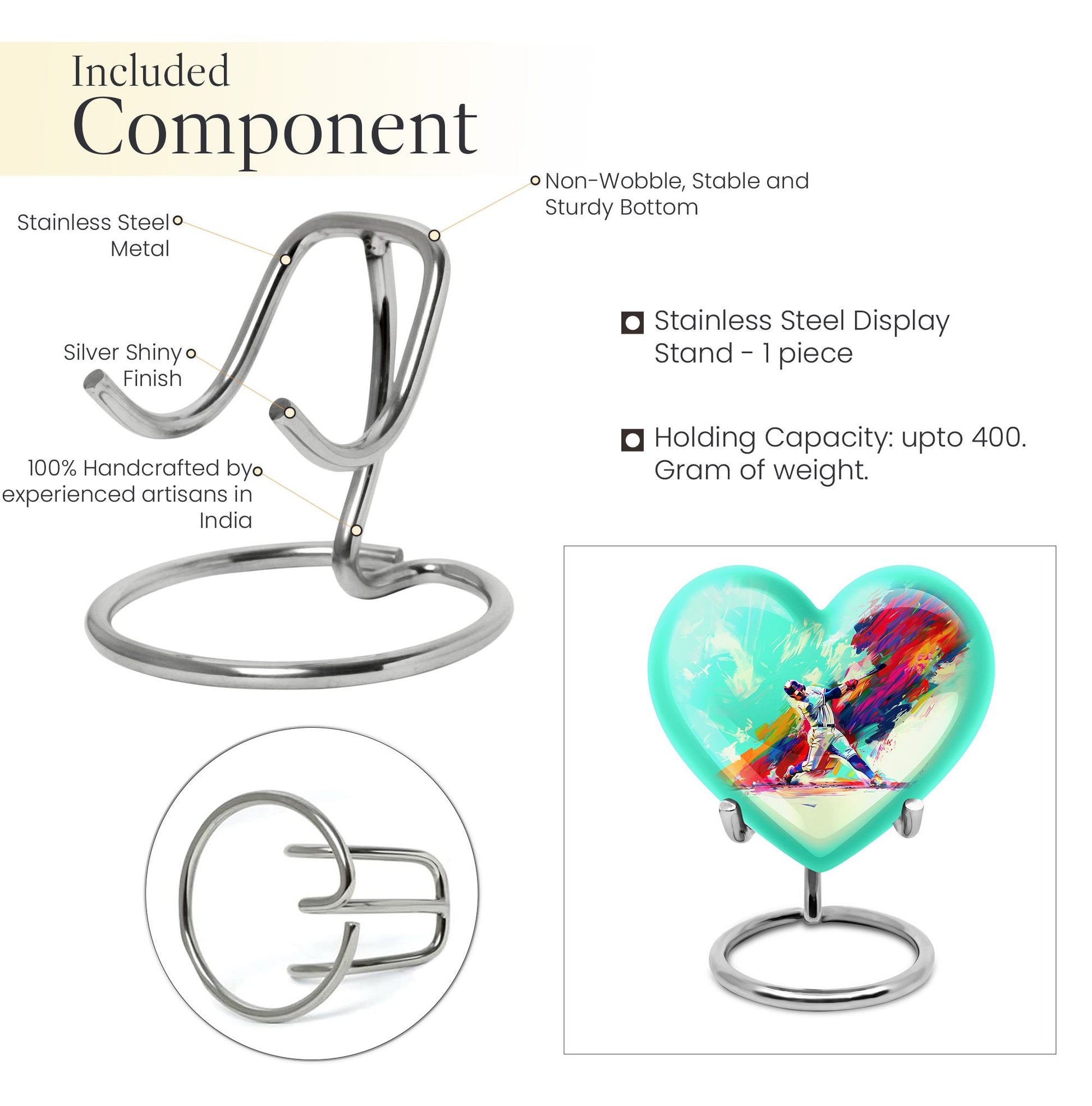 Heart-shaped baseball cremation urn