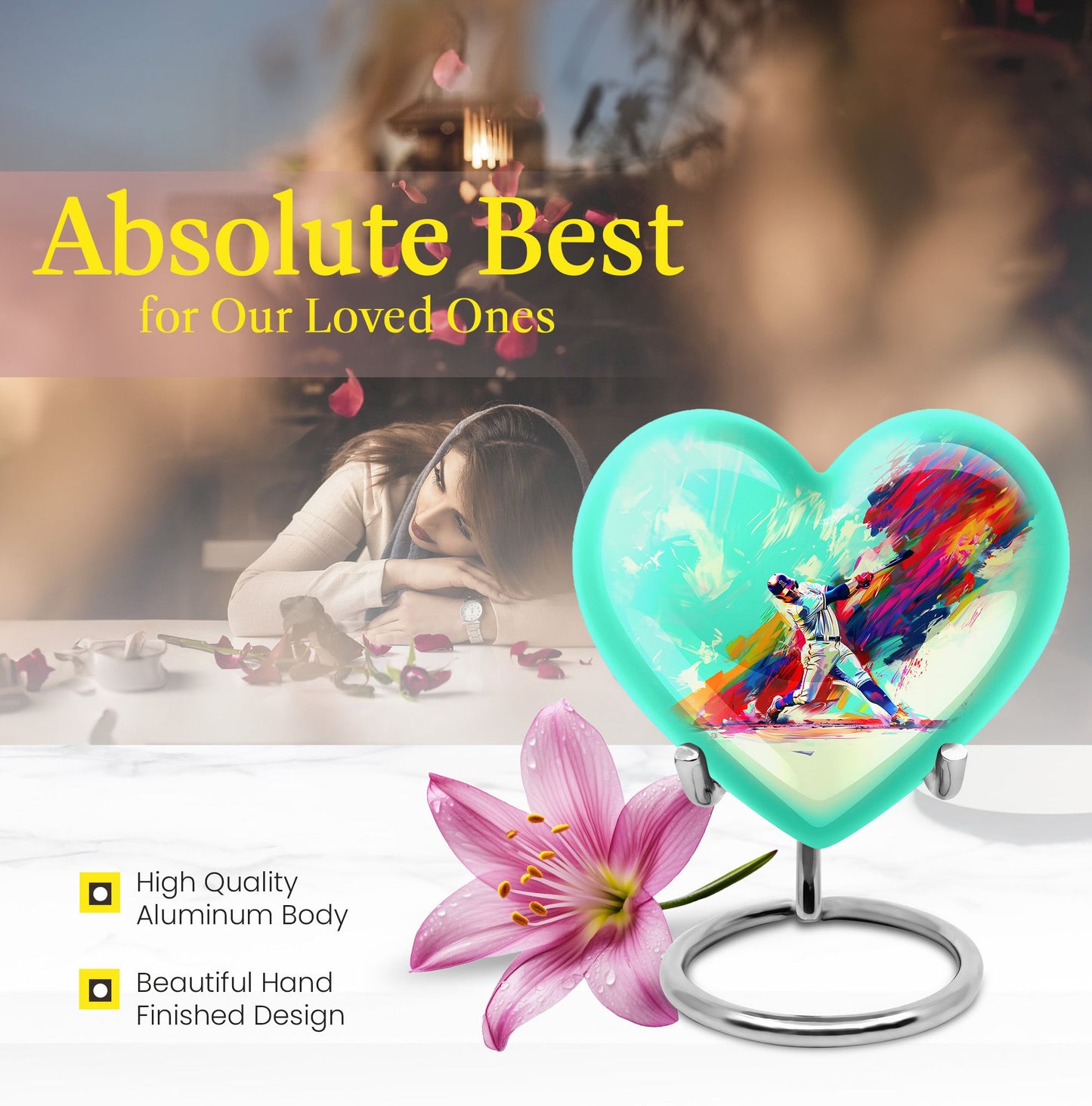 Heart-shaped baseball cremation urn
