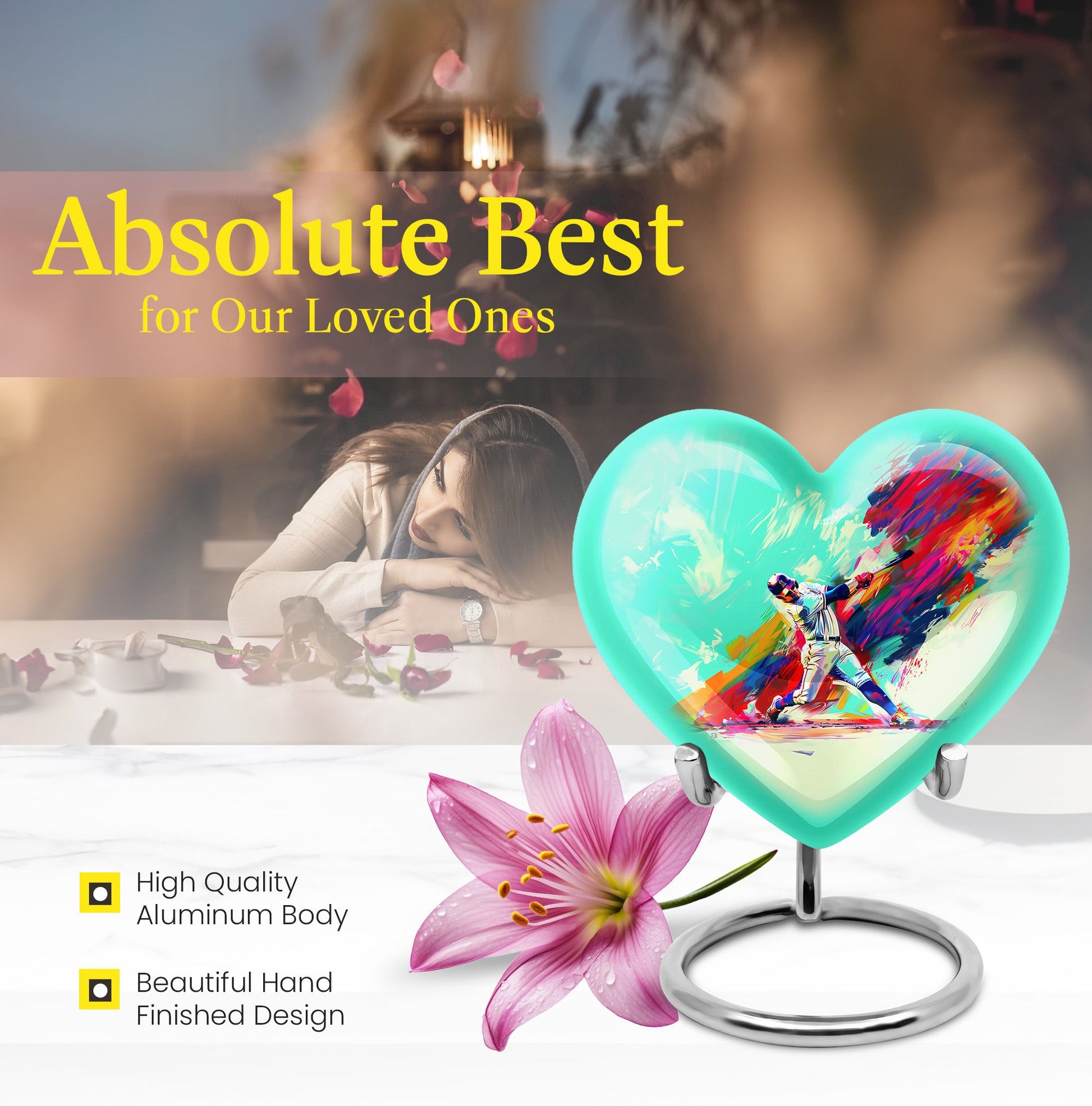 Heart-shaped baseball cremation urn