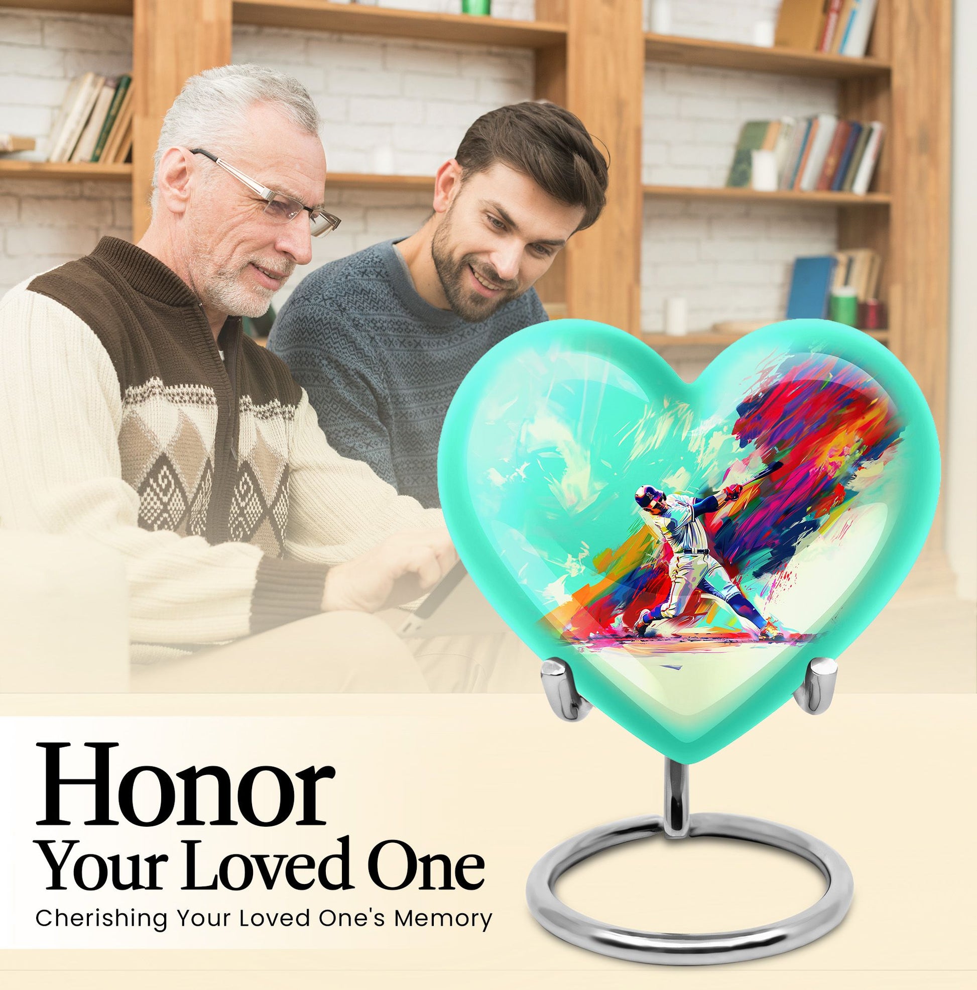 Heart-shaped baseball cremation urn