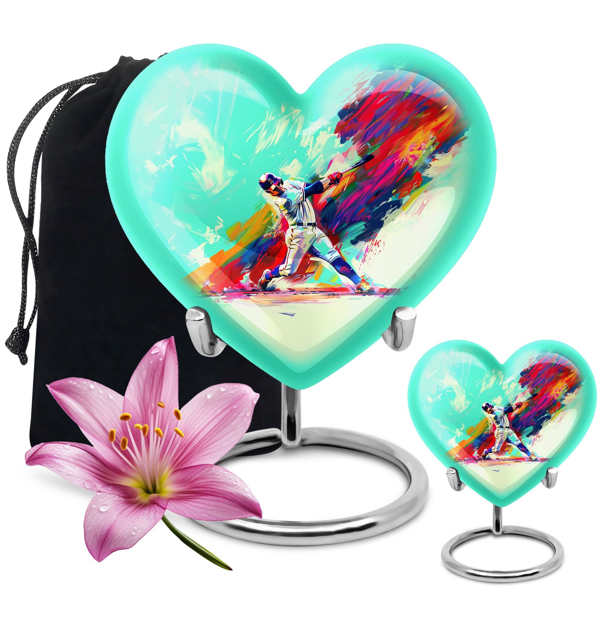 Heart-shaped baseball cremation urn