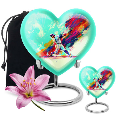 Heart-shaped baseball cremation urn