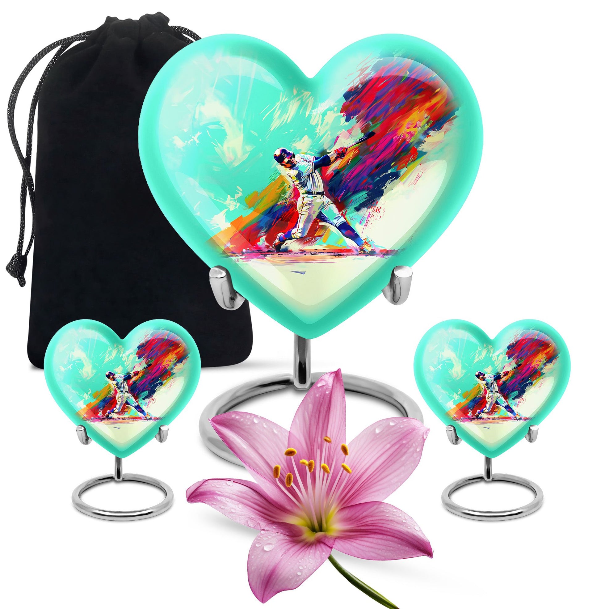 Heart-shaped baseball cremation urn