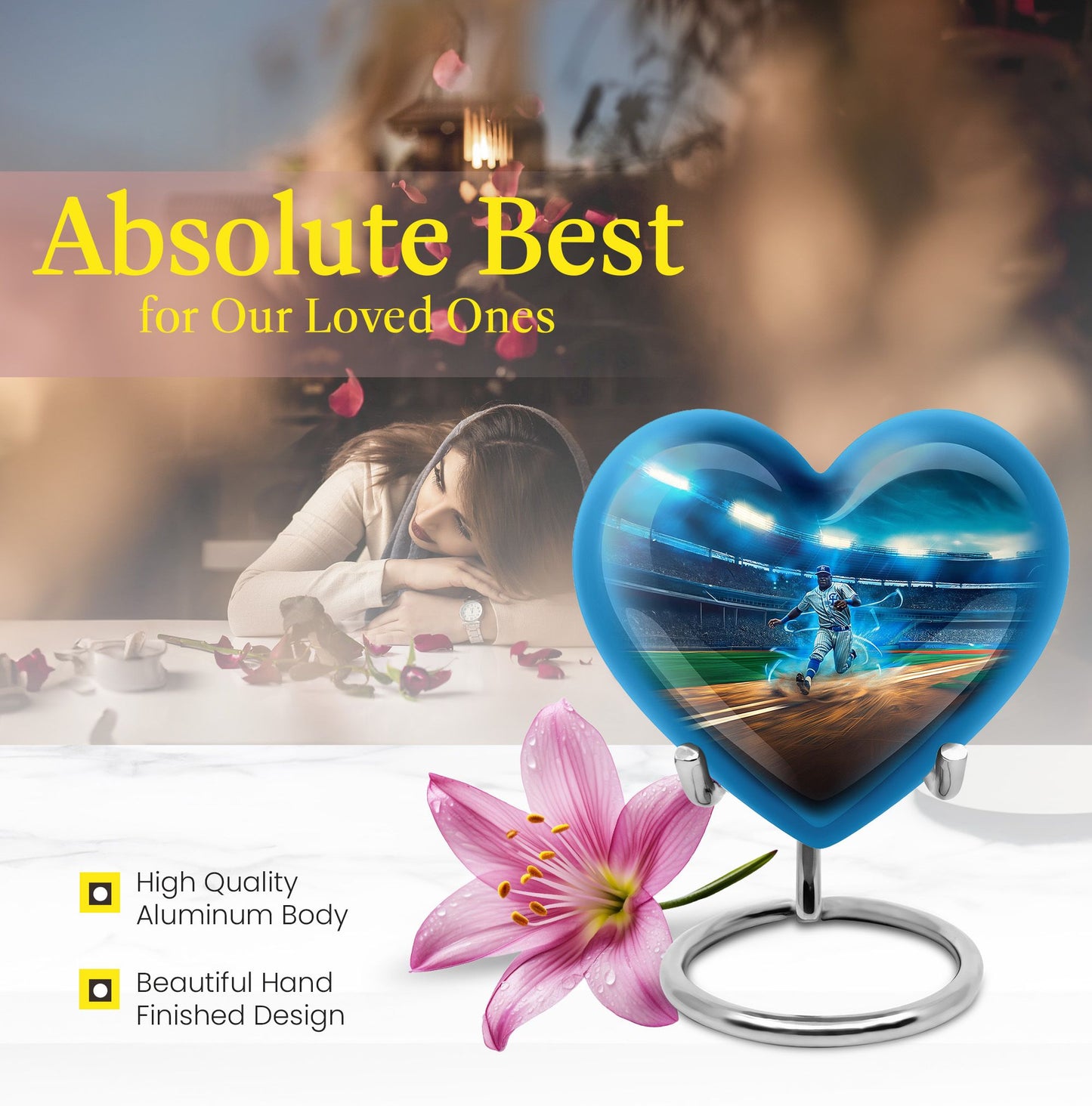 10-inch abstract heart-shaped aluminium baseball urn 