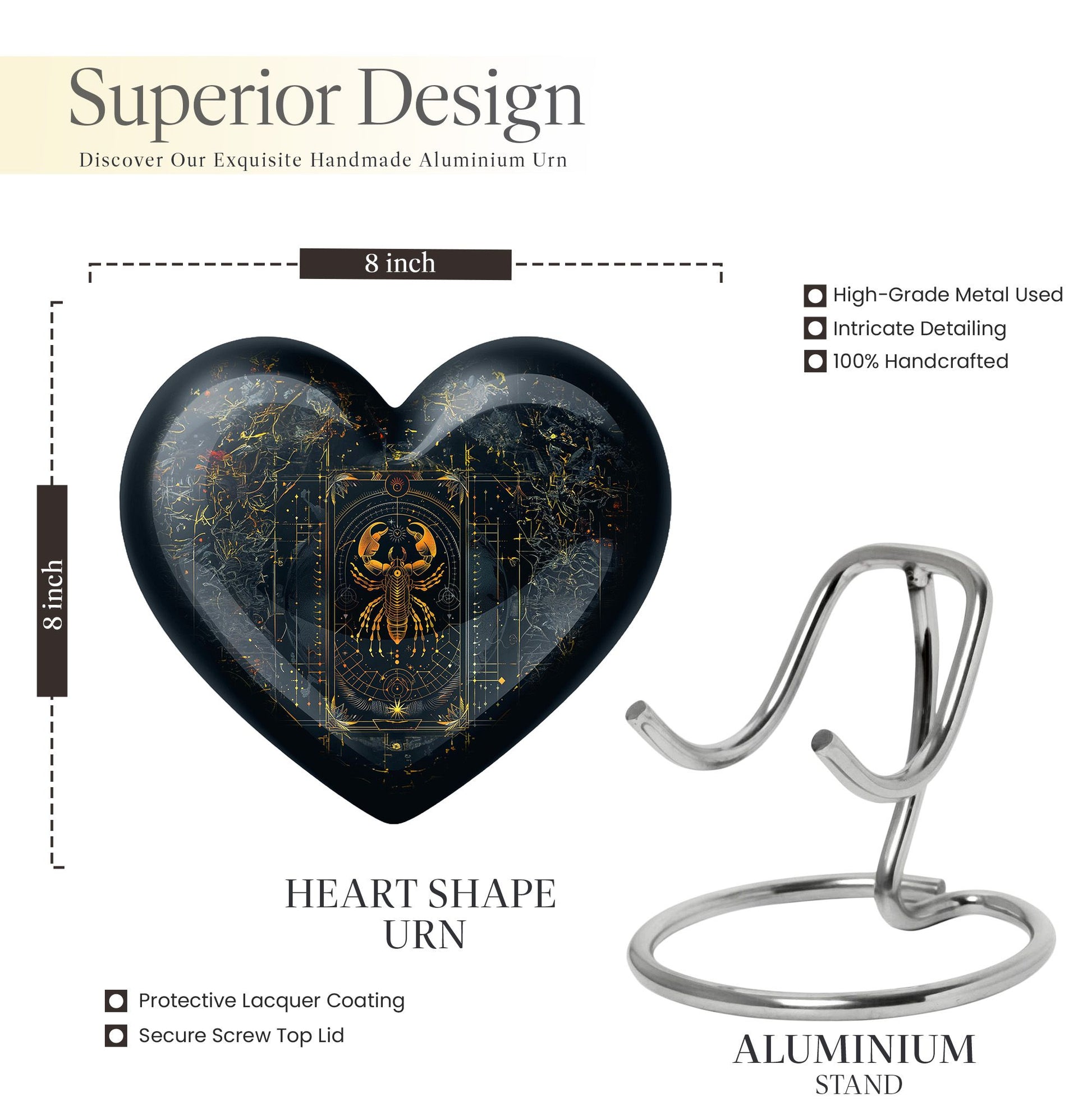 10-inch heart-shaped zodiac urn