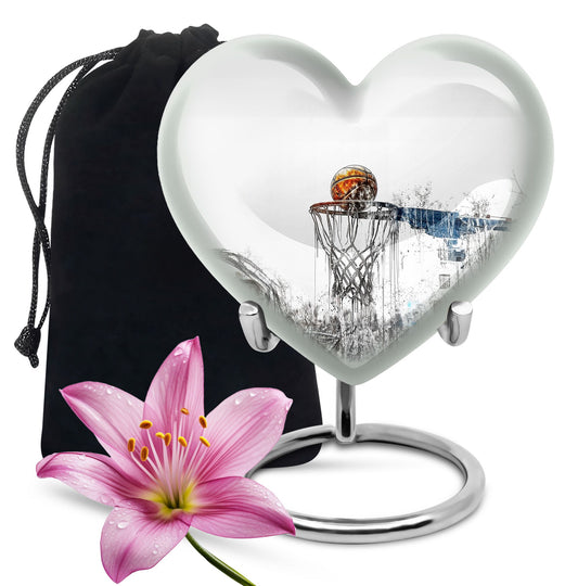 10-inch heart-shaped Basketball Urn for human ashes, 